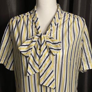 Vintage Cape Cod Match Mates Striped Short Sleeve Blouse with Tie Collar